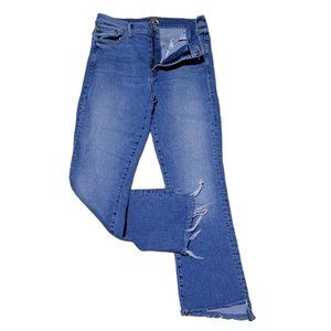 Mother The Insider Crop Step Fray Shool To Thrill Zipper Denim Blue Jeans  28